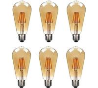 Pack 6 | Vintage LED Edison E27 Light Bulb, 8W (Equivalent 60W) ST64 Dimmable LED 2700K Warm White Amber Glass Screw 806 Lumens| Energy Saving LED Bulb for Squirrel Cage Lamp 220V