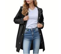 Pack a Mac Womens Women's Waterproof Classic Parka with Hood, Mid-Length Raincoat with Zip & Press-Stud Fastening for Commuting & Walking Black