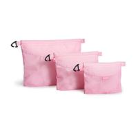 pack all 3 Pcs Water-resistant Material Zipper Pouch Set, Mesh Zipper Bags for Storage, Travel, Office (Pink)