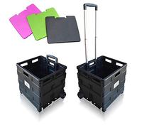 Pack and Go Folding Shopping Trolley, Boot Cart With Wheels, Capacity 40kg, Shopping Camping Fishing Festival Cart, (Black Trolley including Lid) - Sun Leisure®