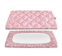 Pack and Play Mattress Pad Cover, Pack n Play Sheets Quilted Fitted Girl, Soft and Breathable Playpen Sheets 39"×27"×5" Fits Graco Play Yards and Foldable Mattress Pad (Pink Star)