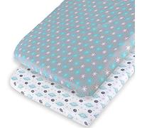 Pack and Play Sheets, 2 Pack Compatible with Graco Pack n Play/Mini Crib,100% Soft and Breathable Microfiber, Planet & Flower
