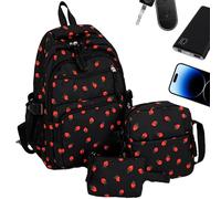 Pack Back Pack - Strawberry Bookbag | Aesthetic School Backpack | Book Bag Set | Shoulder Cock Bag Strawberry Tail Strawberry For Kids Students Girls Daily Travel D, Black, Consulte la descripción