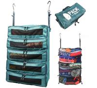 Pack Gear Hanging Suitcase Organizer, Travel Essential Foldable Packing Cubes, Pack Large or Carry On Luggage, Shelf Organizer for Closet (Green) (XL)