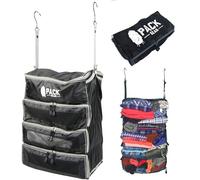 Pack Gear Hanging Suitcase Organizer, Travel Essential Foldable Packing Cubes, Pack Large or Carry On Luggage, Shelf Organizer for Closet (Black) (Medium)