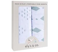 Pack N Play Portable Crib Sheet Set 100% Jersey Cotton Unisex for Baby Girl and Baby Boy - Sage Green Diamond Design by Ely's & Co.