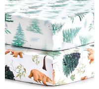 Pack n Play Sheets, BROLEX 2 Pack Mini Crib Sheets,Stretchy Portable Fitted Playard Sheet Set, Convertible Playard Mattress Cover,Ultra Soft Breathable Material,Brown & Polar Bears