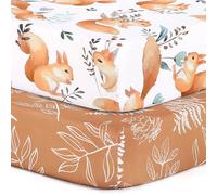 Pack n Play Sheets, BROLEX 2 Pack Mini Crib Sheets,Stretchy Portable Fitted Playard Sheet Set, Convertible Playard Mattress Cover,Ultra Soft Breathable Material,Squirrel & Foliage