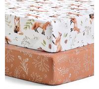 Pack n Play Sheets, BROLEX 2 Pack Mini Crib Sheets,Stretchy Portable Fitted Playard Sheet Set, Convertible Playard Mattress Cover,Ultra Soft Breathable Material,Fox&Foliage