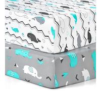 Pack n Play Stretchy Fitted Pack n Play Playard Sheet Set-Brolex 2 Pack Portable Mini Crib Sheets,Convertible Playard Mattress Cover,Ultra Soft Material,Elephant & Whale