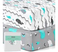 Pack n Play Stretchy Fitted Pack n Play Playard Sheet Set-Brolex 2 Pack Portable Mini Crib Sheets,Convertible Playard Mattress Cover,Ultra Soft Material,Elephant & Whale