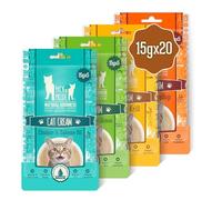 PACK’N PRIDE Cat Treats, 20 x 15g (300g Total) Creamy Cat Lick Sticks - 4 Mixed Flavors (Chicken & Salmon Oil, Tuna & Wheat Grass, Chicken & Krill, Tuna & Scallop), Natural Healthy Snack, Grain-free