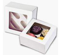 PACK N TRADE 10 Pcs cupcake boxes 4 hole - Multifunction Inserts Deep muffin boxes - White cake box (15.2 x 15.2 x 7.6 cm) with Clear Window - Ideal for Muffins, Cupcakes & Pastries
