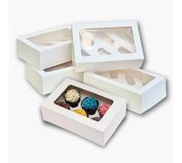 PACK N TRADE 10 Pcs cupcake boxes 6 hole - Multifunction Inserts Deep cake boxes for cupcakes - White cup cake boxes (24 x 16 x 7.5 cm) with Clear Window - Ideal for Muffins, Cupcakes & Pastries