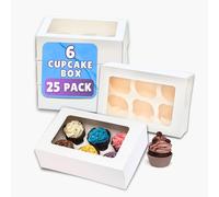 PACK N TRADE 25 Pcs cupcake boxes 6 hole - Removable Inserts Deep cake boxes for cupcakes - White cup cake boxes (24.1 x 16.5 x 7.5 cm) with Clear Window - Ideal for Muffins, Cupcakes & Pastries