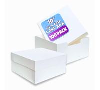 PACK N TRADE White 10 Inch Cake Box, Pack of 100 Square Cardboard Cake Boxes with Lids (10 x 10 x 6 Inches), Ideal for Safely Carrying and Transporting Cakes