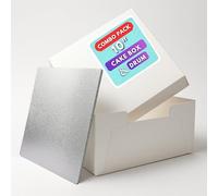 Pack N Trade White 10-Inch Cake Box with 13mm Square Silver Drum - Durable 10×10×6″ Cake Box & Drum Combo - Ideal for Birthday & Wedding Cakes, Cake Decorators & Home Bakers
