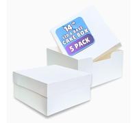 PACK N TRADE White 14 inch cake box, Pack of 5 Square Cardboard Cake Boxes with lids (14 x 14 x 6 Inches), Ideal for Safely Carrying and Transporting Cakes