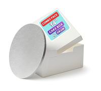 Pack N Trade White 14-Inch Cake Box with 13mm Round Silver Drum - Durable 14×14×6″ Cake Box & Board Combo - Ideal for Birthday & Wedding Cakes, Cake Decorators & Home Bakers