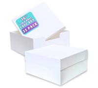 PACK N TRADE White 16 Inch Cake Box, Pack of 25 Square Cardboard Cake Boxes with Lids (16 x 16 x 6 Inches), Ideal for Safely Carrying and Transporting Cakes