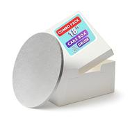 Pack N Trade White 18-Inch Cake Box with 13mm Round Silver Drum - Durable 18×18×6″ Cake Box & Board Combo - Ideal for Birthday & Wedding Cakes, Cake Decorators & Home Bakers