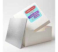 Pack N Trade White 20-Inch Cake Box with 13mm Square Silver Drum - Durable 20×20×6″ Cake Box & Drum Combo - Ideal for Birthday & Wedding Cakes, Cake Decorators & Home Bakers
