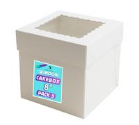 PACK N TRADE White 8 Inch Cake Box With Transparent Window, Pack of 5 Square Cardboard Cake Boxes (8 x 8 x 8 Inches), Ideal for Safely Carrying and Transporting Cakes