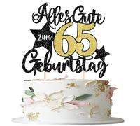Pack of 1 65th Birthday Cake Decoration Happy 65th Birthday Cake Decoration Happy Birthday Cake Topper for 65th Anniversary Party Cake Decoration Black Gold