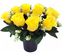 Pack of 1 Artificial Flowers for Graves in Pots 25cm | 12-Head Yellow Grave Flower Pots for Christmas | Premium Memorial Flowers for Cemeteries,Funerals & Elegant Lasting Tributes | All-Season Display