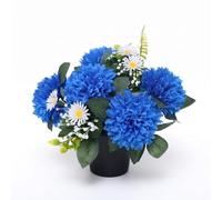 Pack of 1 Artificial Flowers for Graves in Pots 25cm | Blue Daises Grave Flower Pots for Christmas | Premium Memorial Flowers for Cemeteries, Funerals & Elegant Lasting Tributes | All-Season Display