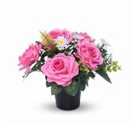 Pack of 1 Artificial Flowers for Graves in Pots 25cm | Pink Foilage Grave Flower Pots for Christmas | Premium Memorial Flowers for Cemeteries, Funerals & Elegant Lasting Tributes | All-Season Display