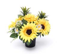 Pack of 1 Artificial Flowers for Graves in Pots 25cm | Sunflower Grave Flower Pots for Christmas | Premium Memorial Flowers for Cemeteries, Funerals & Elegant Lasting Tributes | All-Season Display