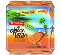 (PACK OF 1) Britannia Nice Time Coconut Biscuit Family Pack 480g , Topped with Sugar Crystals ,Offers A Wholesome Teatime Experience
