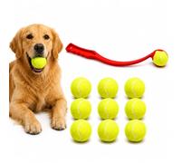 Pack of 1 Dog Ball Launcher with 9 Tennis Balls, 35 cm Interactive Fetch Thrower for Outdoor Training, Compatible with Chuckit!-Style Dog Toys Red