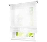 Pack of 1 Drawstring Roman Blind Curtain Transparent Voile Curtain, Fabric, White, BxH 80x155cm