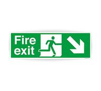 Pack of 1 Fire Exit Signs Self Adhesive Down Right (300 x 100 mm) Waterproof Fire Signage Stickers Sara Prints®