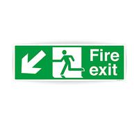 Pack of 1 Fire Safety Self Adhesive Fire Exit Sign (300 x 100 mm) Waterproof Down Left Fire Exit Signs Self Adhesive Sara Prints®