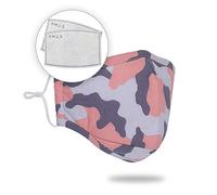 Pack of 1 Kid Face Mask With 2Pcs Carbon Filter, Reusable Face Mask Mouth Face Covering Protection, Cotton Mask Washable & Breathable Face Masks for Daily Use, White Camouflage