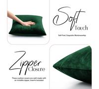 (Pack of 1, Plain Dark Green Cushions) Velvet Cushion Covers Soft Luxury Embossed Stripe Quilted Cushions Pack of 1,2 & 4