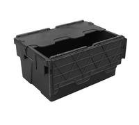 Pack of 1 - Plastic 55 Litre Heavy Duty Storage Boxes (60 x 40 x 30.6cm) Plastor Black Crates with Attached Hinged Lids