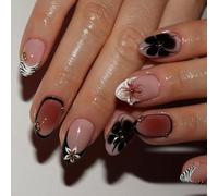 Pack of 1 Set False Nails Featuring Unique Print Glossy Oval French Art Various Occasions Durability Press Stick Nails Short Press on Nail