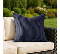 (Pack of 1, Stripe Navy Cushions) Velvet Cushion Covers Soft Luxury Embossed Stripe Quilted Cushions Pack of 1,2 & 4