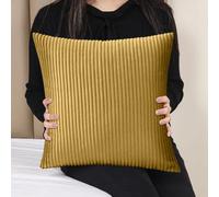 (Pack of 1, Stripe Ochre Cushions) Velvet Cushion Covers Soft Luxury Embossed Stripe Quilted Cushions Pack of 1,2 & 4