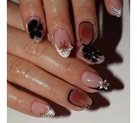 Pack Of 1 Women's Press Stick Nails With Glossy Finish Oval Shape French Design Quick Home Use Versatile False Nail