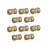 Pack of 10, 15mm Brass Compression Couplers, WRAS Approved Couplings