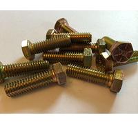 Pack of 10, 3/8" UNC x 1 1/4" fully threaded Hex Bolts, Grade 5, 16 tpi, Yellow Zinc, 9/16 Spanner A/F