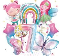 Pack of 10 7 Years Colourful Butterfly Balloons Birthday Girl Butterflies Foil Balloon Birthday Decoration Fairies with Ribbon for Themes Party Festival Party Decoration