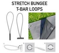 (Pack of 10, 8" - 20cm) Stretchy Bungee Shock Cord Loop 6" 8" Treasury Tag T-Bar Tie, Camping Tarp Cover