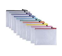 Pack of 10 A3 Assorted PVC Mesh Coloured Zip Bags - Mesh Zipper Pouch Document Bag - A4 Zipper File Bags for School & Office Supplies
