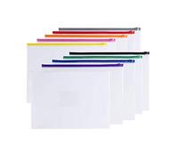 Pack of 10 A3 Clear Zippy Bags with Assorted Coloured Zip